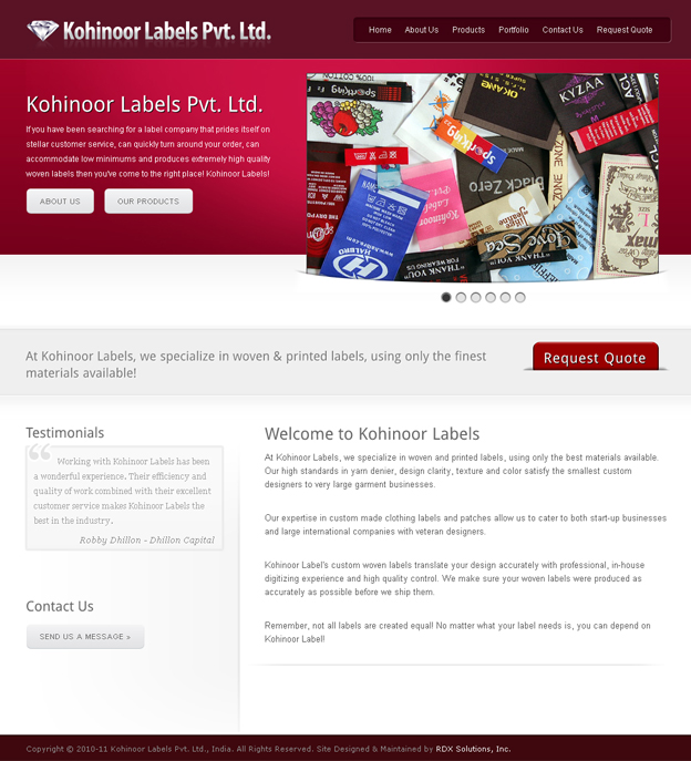Projects: Kohinoor Labels Pvt. Ltd. Landing Page